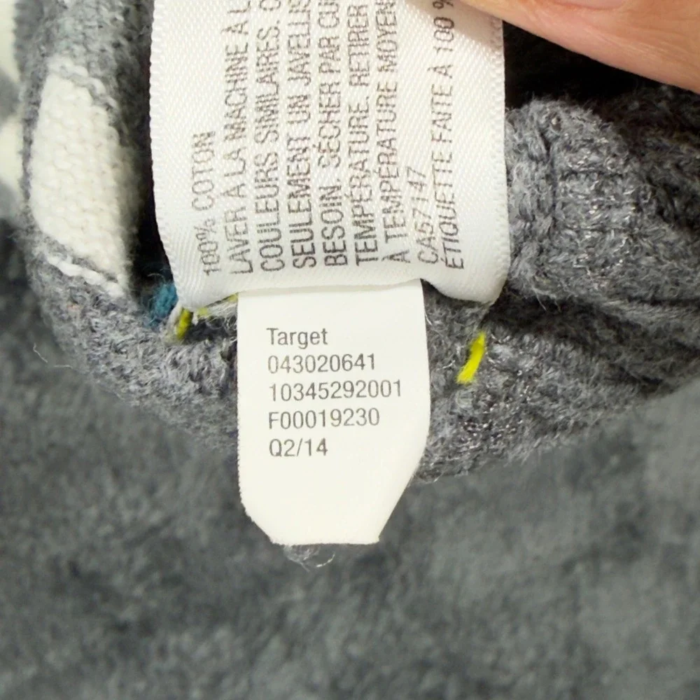Mossimo Mens Small Striped Cotton‎ Crewneck Sweater Grey Teal Neon Yellow